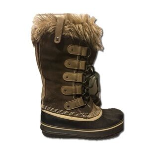 Sorel Grey Brown Boots with Faux Fur Trim